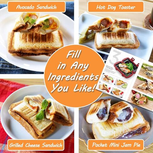 Microwave Sandwich Maker, Grilled Cheese Maker, Panini Press, Hot Dog Toaster Maker, Double-Sided Pocket Mini Pie Maker, Non Stick, Crispy and Melted in Minutes for Breakfast Sandwiches, Toasties in Kuwait