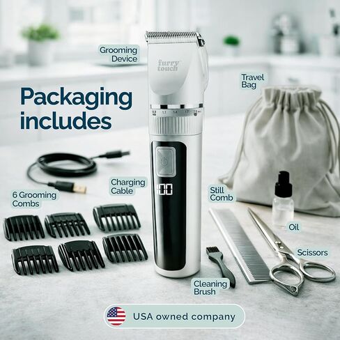 Dog Grooming Kit - 2 Power Modes Quiet & Strong, Cordless Dog Clippers for Grooming & Dogs Hair Trimmer for Groomings, Ceramic Blades, 6 Guide Combs, Rechargeable Trimmer for Cats and Pets in Kuwait