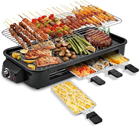 Pukomc Electric Indoor Grill,2 in 1 Indoor Grills for Kitchen with Grill Net & Non-Stick Cooking Removable Plate, Temperature Control, Dishwasher Safe, 1800W Large Smokeless Griddle in Saudi Arabia