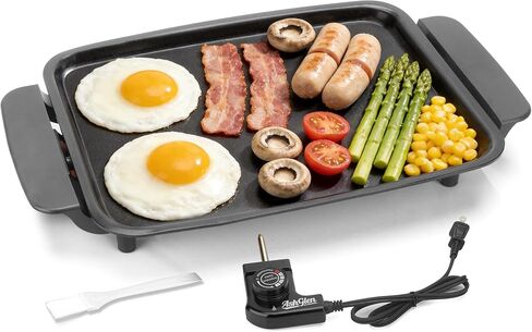 AshGlen Small Electric Griddle Nonstick, Griddle Pan Electric, Parrilla Eléctrica Para Cocinar, 12-Inch Ceramic Coating Pancake Griddle Electric, Indoor Griddle Grill Electric, PFOA Free, Graphite in Kuwait