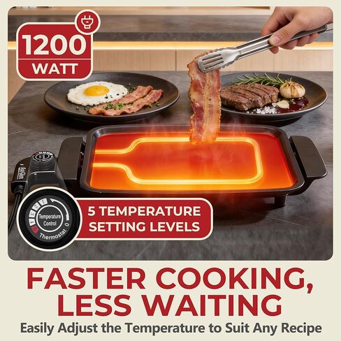 AshGlen Small Electric Griddle Nonstick, Griddle Pan Electric, Parrilla Eléctrica Para Cocinar, 12-Inch Ceramic Coating Pancake Griddle Electric, Indoor Griddle Grill Electric, PFOA Free, Graphite in Kuwait