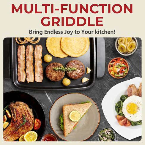 AshGlen Small Electric Griddle Nonstick, Griddle Pan Electric, Parrilla Eléctrica Para Cocinar, 12-Inch Ceramic Coating Pancake Griddle Electric, Indoor Griddle Grill Electric, PFOA Free, Graphite in Kuwait