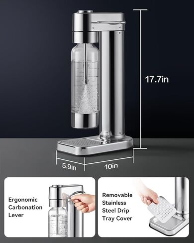 MOKKOM Sparkling Water Maker, Soda Maker with 1L PET Carbonating Bottle, Soda Streaming Machine and Beverage Carbonator, Compatible with 60L CO2 Carbonator (NOT Included) - Stainless Steel in Kuwait