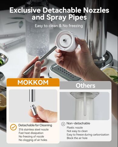 MOKKOM Sparkling Water Maker, Soda Maker with 1L PET Carbonating Bottle, Soda Streaming Machine and Beverage Carbonator, Compatible with 60L CO2 Carbonator (NOT Included) - Stainless Steel in Kuwait