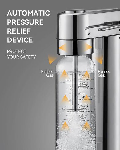 MOKKOM Sparkling Water Maker, Soda Maker with 1L PET Carbonating Bottle, Soda Streaming Machine and Beverage Carbonator, Compatible with 60L CO2 Carbonator (NOT Included) - Stainless Steel in Kuwait