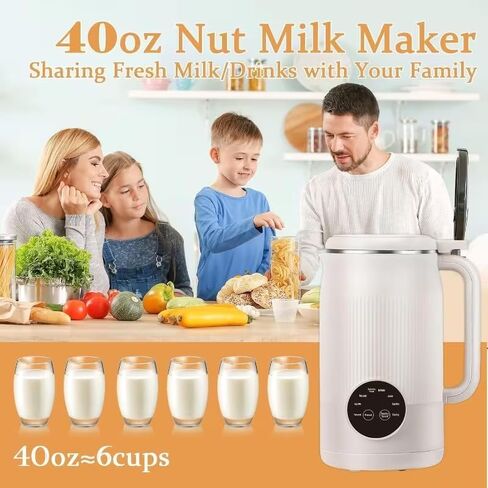 Nut Milk Juice Maker Machine, 40oz Homemade Soy, Almond, Oat, Coconut, Plant Based and Non Dairy Beverages, 8 in 1 Automatic Soybean Machine With Delay Start/Keep Warm/Boil Water in Kuwait