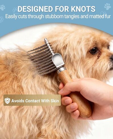 Dematting Comb for Dogs, Dematting Tool for Dogs & Cats - Serrated Matted Hair Removal Brush - Easily Remove Knots, Mats and Tangles - Designed for Wavy & Curly Coats in Kuwait