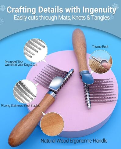 Dematting Comb for Dogs, Dematting Tool for Dogs & Cats - Serrated Matted Hair Removal Brush - Easily Remove Knots, Mats and Tangles - Designed for Wavy & Curly Coats in Kuwait