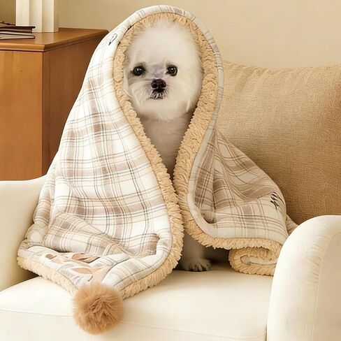 Jiupety Cat Blanket for Indoor Cats Washable Calming Cozy Pet Blankets Cat Grid Blanket with 2 PCS Fluffy Fur Balls Kitten Puppy Blanket for Bed Couch Chair,Brown in Saudi Arabia