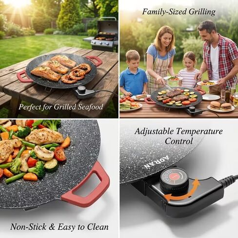 Indoor Grills Electric Smokeless Nonstick Electric Griddle for Indoor Use, Compact & Versatile Cooking for Steaks, Pancakes, and BBQ with 14-Inch Aluminum Cooking Surface in Kuwait