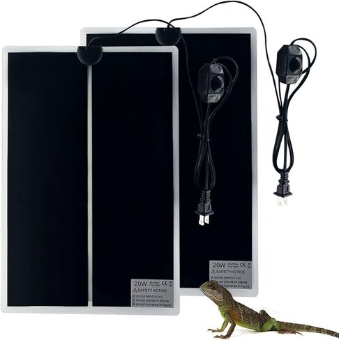 Reptile Heating Mat, 2PCS Reptile Heating Pad with Temperature Adjustment for Reptiles Tortoise Snakes Lizard Gecko Hermit Crab Amphibians - Removable Terrarium Heat Mats(7W, 6x11 inches) in Kuwait