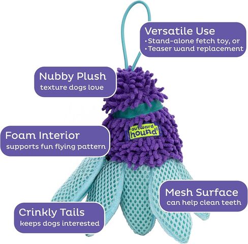 Outward Hound FlyFetch Birdie Dog Toy, Fetch or Replacement Tail for Teaser Wand, Multiple Textures, All Breeds, 5.5", 2-Pack in Kuwait