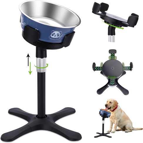Dog Bowls Elevated Adjustable Stand, Raised Bowl with 3 Heights & Tilted Feeding Stand, Compatible with Various Bowls, for Medium & Large Breeds (1 Pack) Black in Kuwait