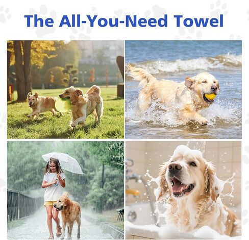 WOUSEDO Quick Dry Shammy Dog Towel, Super Absorbent Microfiber & Chenille Pet Bath Towel for Dogs, Extra Large 13.8 x 31.5 Inches, Wash Grooming Towels for Small to Large Pets (1- Pack Grey) in Kuwait