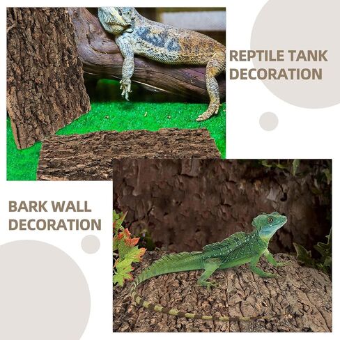 SHINEOFI 4pcs Reptile Bark Decor Wood,11. 8" X 7. 8" Cork Bark Background Natural Terrariums Background Cork Wood Habitat Tank Decoration for Bearded Dragon in Kuwait