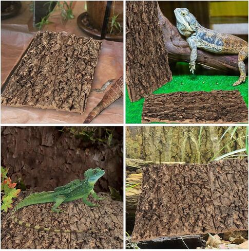 SHINEOFI 4pcs Reptile Bark Decor Wood,11. 8" X 7. 8" Cork Bark Background Natural Terrariums Background Cork Wood Habitat Tank Decoration for Bearded Dragon in Kuwait