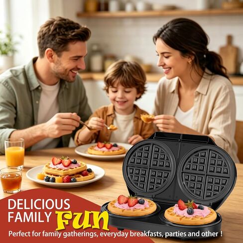Double Waffle Maker, 6.5" Belgian Waffle Maker with 2 Independent Adjustable Temp Knobs, 1200W Waffle Iron with Nonstick Plates for Breakfast and Snacks, Easy to Clean, Stainless Steel, Black in Kuwait
