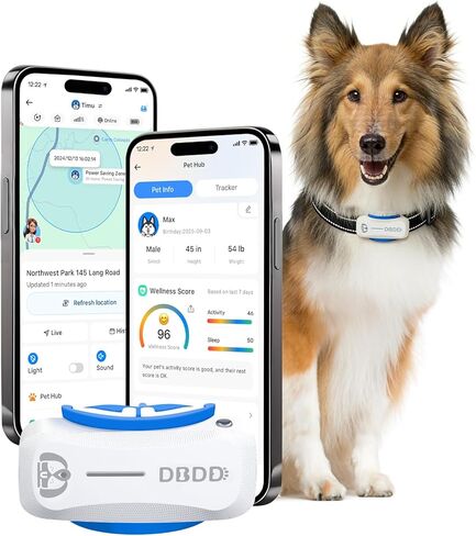 جهاز تعقب DBDD AI GPS للكلاب (أبيض) مع سياج افتراضي وموقع في الوقت الحقيقي - طوق إلكتروني مقاوم للماء للفنانين الهروب، مراقب صحة AI للكلاب المتوسطة والكبيرة (30 رطلًا +)، iOS وAndroid in Kuwait