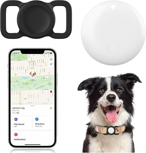 Pet Tracker Compatible with Apple Find My (iOS ONLY), No Monthly Fee Dog Tracker with Silicone Case, Waterproof Smart GPS Tracker for Dogs Cats, White in Kuwait