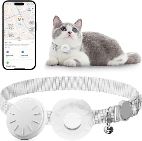 Cat Tracker,Breakaway Tracking Pet Collar with Finder Tag and Tracker Holder,No Monthly Fee,Compatible with Apple Find My (iOS Only), Reflective Strip Design with Bell(Blue) in Kuwait