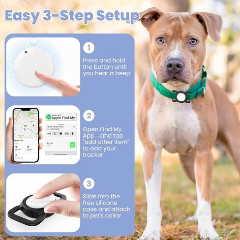 Pet Tracker Compatible with Apple Find My (iOS ONLY), No Monthly Fee Dog Tracker with Silicone Case, Waterproof Smart GPS Tracker for Dogs Cats, White in Kuwait