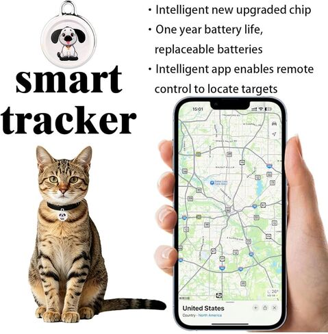 جهاز تعقب GPS للكلاب والقطط، بدون رسوم شهرية ولا توجد بطاقة SIM، تتبع في الوقت الحقيقي، جهاز خفيف الوزن مقاوم للماء ومضاد للفقد، عمر بطارية ممتد، متوافق مع iOS وAndroid، للحيوانات الأليفة والأطفال والأمتعة in Kuwait