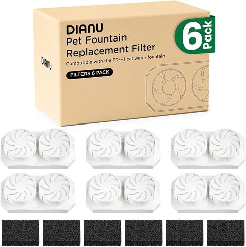 DIANU Official Cat Water Fountain Replacement Filters & Pre-Filter Sponges for 3.2L/108oz Stainless Steel Pet Fountain (Six Pack) in Saudi Arabia