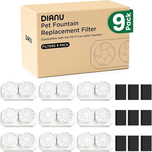 DIANU Official Cat Water Fountain Replacement Filters & Pre-Filter Sponges for 3.2L/108oz Stainless Steel Pet Fountain (Six Pack) in Saudi Arabia