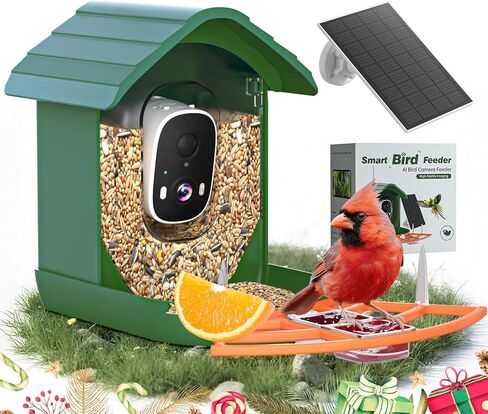 Smart Bird Feeder with Camera Solar Powered for Outdoors 2K FHD AI Recognition Hanging Bird Feeder Camera for Outside Backyard Garden, Gifts for Birdlover Mom Dad Kid (Dark Green and Orange) in Kuwait