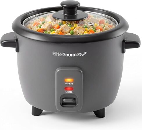 جهاز طهي الأرز السيراميكي Elite Gourmet ERC6GC سعة 6 أكواب، وعاء داخلي غير لاصق من Ceralast™ خالٍ من PFAS، يحافظ على الدفء التلقائي، غطاء من الزجاج المقسى، طهي بلمسة واحدة، كوب قياس وملعقة خالية من BPA، رمادي داكن in Kuwait