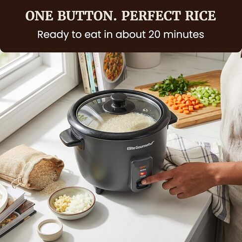 جهاز طهي الأرز السيراميكي Elite Gourmet ERC6GC سعة 6 أكواب، وعاء داخلي غير لاصق من Ceralast™ خالٍ من PFAS، يحافظ على الدفء التلقائي، غطاء من الزجاج المقسى، طهي بلمسة واحدة، كوب قياس وملعقة خالية من BPA، رمادي داكن in Kuwait