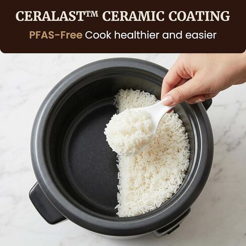 جهاز طهي الأرز السيراميكي Elite Gourmet ERC6GC سعة 6 أكواب، وعاء داخلي غير لاصق من Ceralast™ خالٍ من PFAS، يحافظ على الدفء التلقائي، غطاء من الزجاج المقسى، طهي بلمسة واحدة، كوب قياس وملعقة خالية من BPA، رمادي داكن in Kuwait