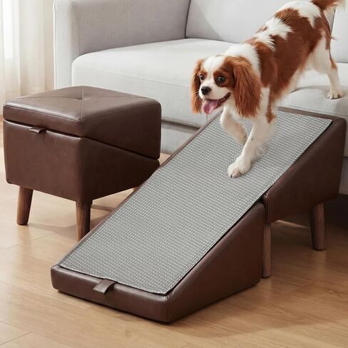 Dog Ramp for Couch, Wooden 15.5" H Dog Stairs for Small/Medium-Sized Dogs and Cats, Washable Non-Slip Silicone Surface pet Ramp,Foldable 2-in-1 Split Ottoman Design in Saudi Arabia