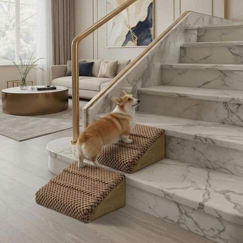 Dog Ramp for Stairs - Dog Steps-Anti-Slip Foam Stair Wedges for Small & Senior Dogs,Gentle Slope Pet Steps with Washable Corduroy Cover, Self-Sticky Pads for Safe Climbing (Reddish Brown, 2-Pack) in Kuwait