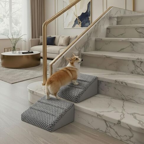 Dog Ramp for Stairs - Dog Steps-Anti-Slip Foam Stair Wedges for Small & Senior Dogs,Gentle Slope Pet Steps with Washable Corduroy Cover, Self-Sticky Pads for Safe Climbing (Reddish Brown, 2-Pack) in Kuwait