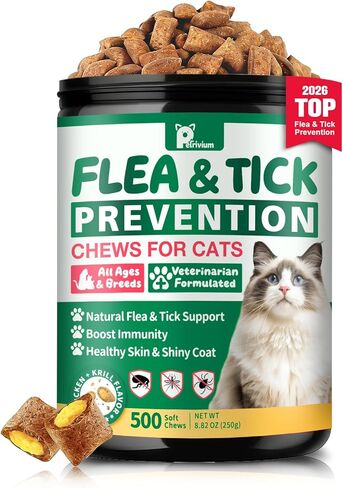 Flea and Tick Prevention for Cats, 500 Cat Flea Treatment, Natural Oral Flea Treatment for Cаts with Vitamins - Supports Skin & Coat, Digestive Health for All Breeds & Ages, Chicken Flavor in Kuwait