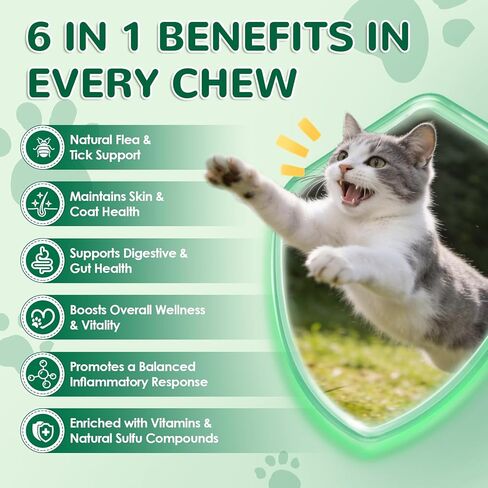 Flea and Tick Prevention for Cats, 500 Cat Flea Treatment, Natural Oral Flea Treatment for Cаts with Vitamins - Supports Skin & Coat, Digestive Health for All Breeds & Ages, Chicken Flavor in Kuwait