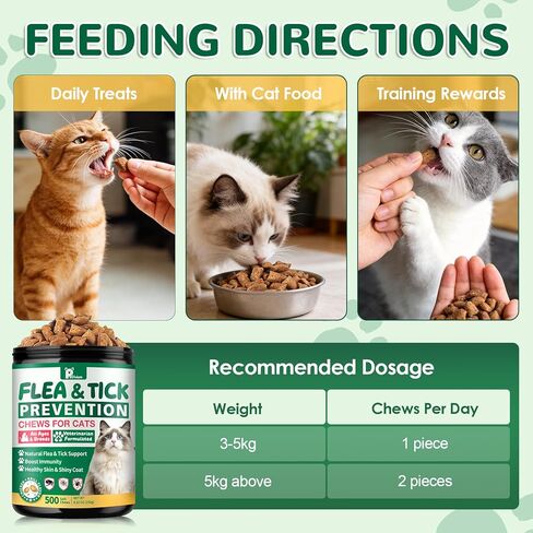 Flea and Tick Prevention for Cats, 500 Cat Flea Treatment, Natural Oral Flea Treatment for Cаts with Vitamins - Supports Skin & Coat, Digestive Health for All Breeds & Ages, Chicken Flavor in Kuwait