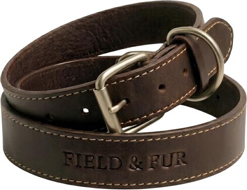 FIELD & FUR طوق الكلاب المصنوع من الجلد المحبب بالكامل - طوق للكلاب للاستخدام الخارجي مع خياطة معززة، أجزاء صلبة من النيكل، مقاس قابل للتعديل للكلاب الصغيرة والمتوسطة والكبيرة in Kuwait