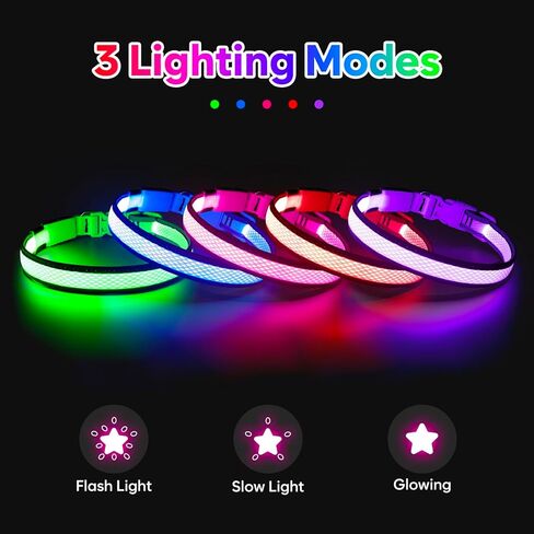 Flashseen LED Dog Collar, Light Up Dog Collar USB Rechargeable, Brightest Dog Lights for Night Walking, Adjustable Dog Collar Light for Dog Safety (Green, Large) in Kuwait