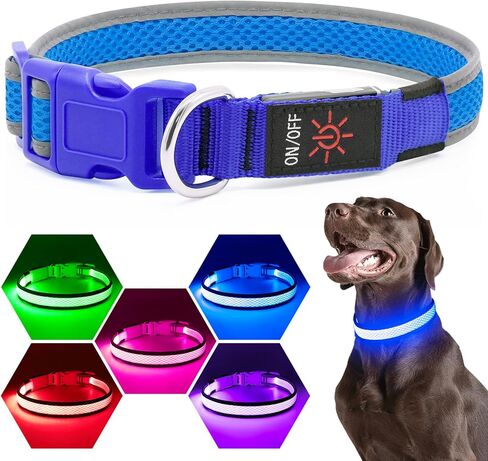 Flashseen LED Dog Collar, Light Up Dog Collar USB Rechargeable, Brightest Dog Lights for Night Walking, Adjustable Dog Collar Light for Dog Safety (Green, Large) in Kuwait