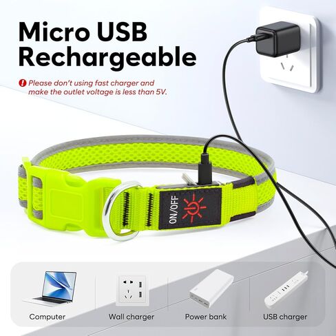 Flashseen LED Dog Collar, Light Up Dog Collar USB Rechargeable, Brightest Dog Lights for Night Walking, Adjustable Dog Collar Light for Dog Safety (Green, Large) in Kuwait