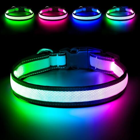 Flashseen LED Dog Collar, Light Up Dog Collar USB Rechargeable, Brightest Dog Lights for Night Walking, Adjustable Dog Collar Light for Dog Safety (Green, Large) in Kuwait