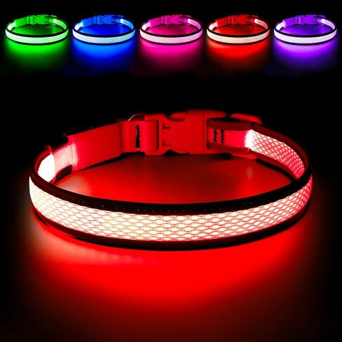 Flashseen LED Dog Collar, Light Up Dog Collar USB Rechargeable, Brightest Dog Lights for Night Walking, Adjustable Dog Collar Light for Dog Safety (Green, Large) in Kuwait