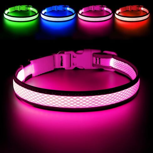 Flashseen LED Dog Collar, Light Up Dog Collar USB Rechargeable, Brightest Dog Lights for Night Walking, Adjustable Dog Collar Light for Dog Safety (Green, Large) in Kuwait