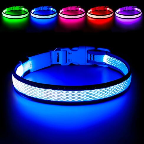 Flashseen LED Dog Collar, Light Up Dog Collar USB Rechargeable, Brightest Dog Lights for Night Walking, Adjustable Dog Collar Light for Dog Safety (Green, Large) in Kuwait