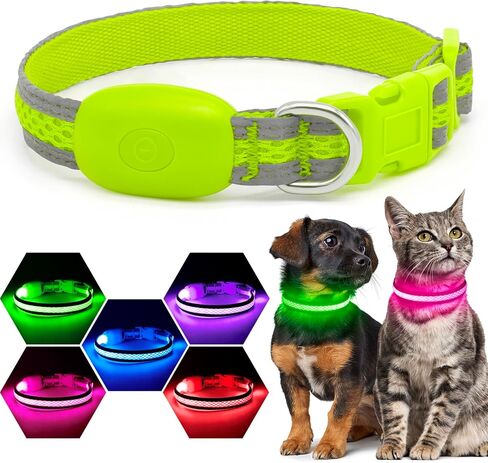 Flashseen LED Dog Collar, Light Up Dog Collar USB Rechargeable, Brightest Dog Lights for Night Walking, Adjustable Dog Collar Light for Dog Safety (Green, Large) in Kuwait