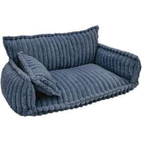 DYNAMI Cute Fluffy Cat Bed for Medium Dogs and Large Cats, 39.4" Lx26.4 W Modern Pet Couch Bed with Removable Washable Cover, Soft Rabbit Plush,Anti-Slip Bottom,with Pet Pillow (Blue) in Saudi Arabia