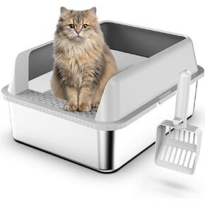 Suzzipaws Stainless Steel Litter Box with Lid, 17.3"×13.4"×9" Kitty Litter Box for Kittens & Small Pets, High Sides Metal Cat Litter Box for Leak Proof, Easy to Clean, Non-Stick, Odor Control in Saudi Arabia