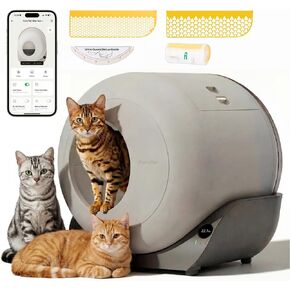 صندوق فضلات ذاتي التنظيف من Furrytail، صندوق فضلات القطط، مستشعرات أمان ذكية، تحكم متقدم في الرائحة والتسرب، سعة كبيرة لمنازل القطط المتعددة، مع التحكم في التطبيق و40 كيس قمامة، كريمي in Kuwait